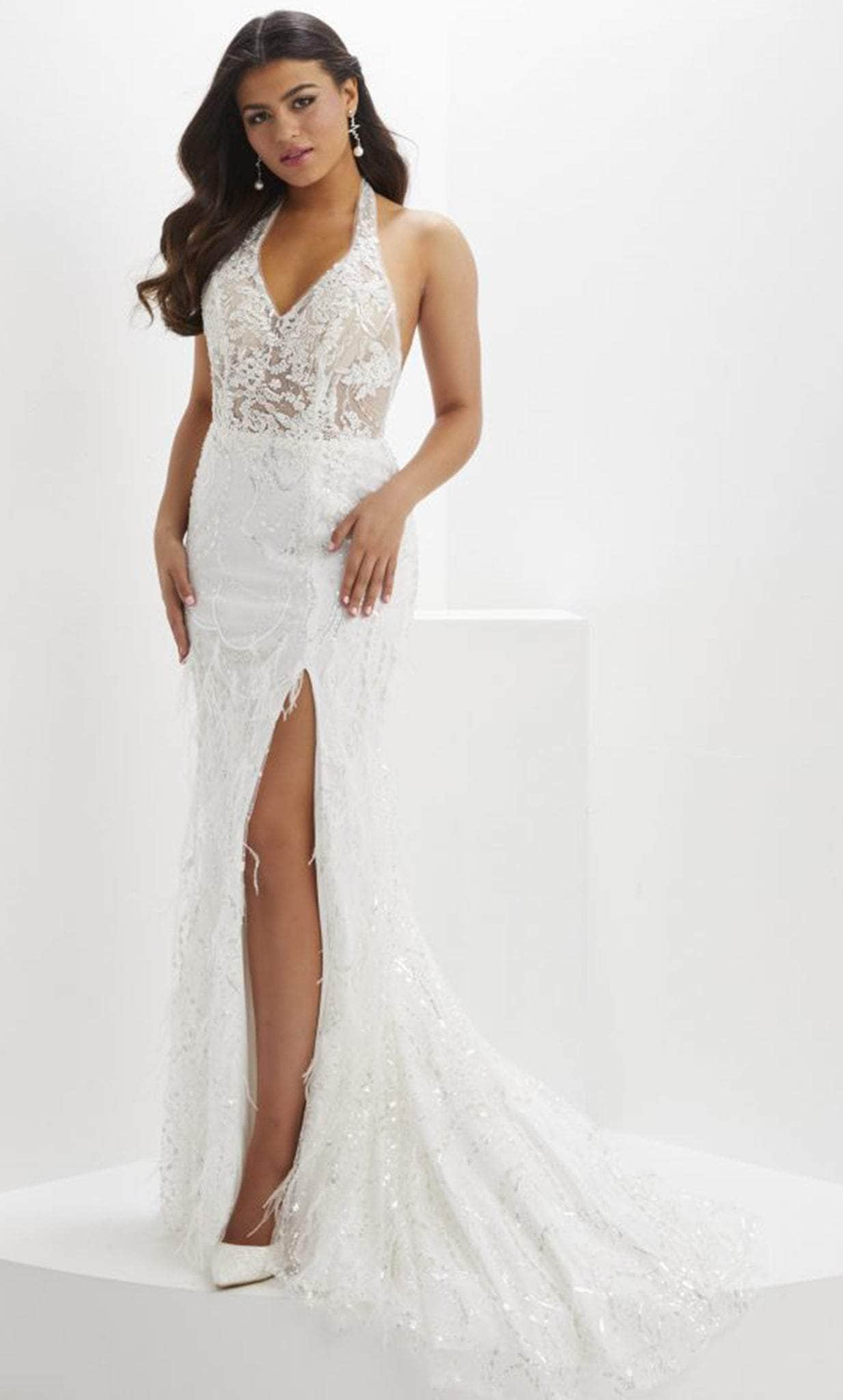 Image of Panoply 14144 - Halter Beaded Lace Evening Gown