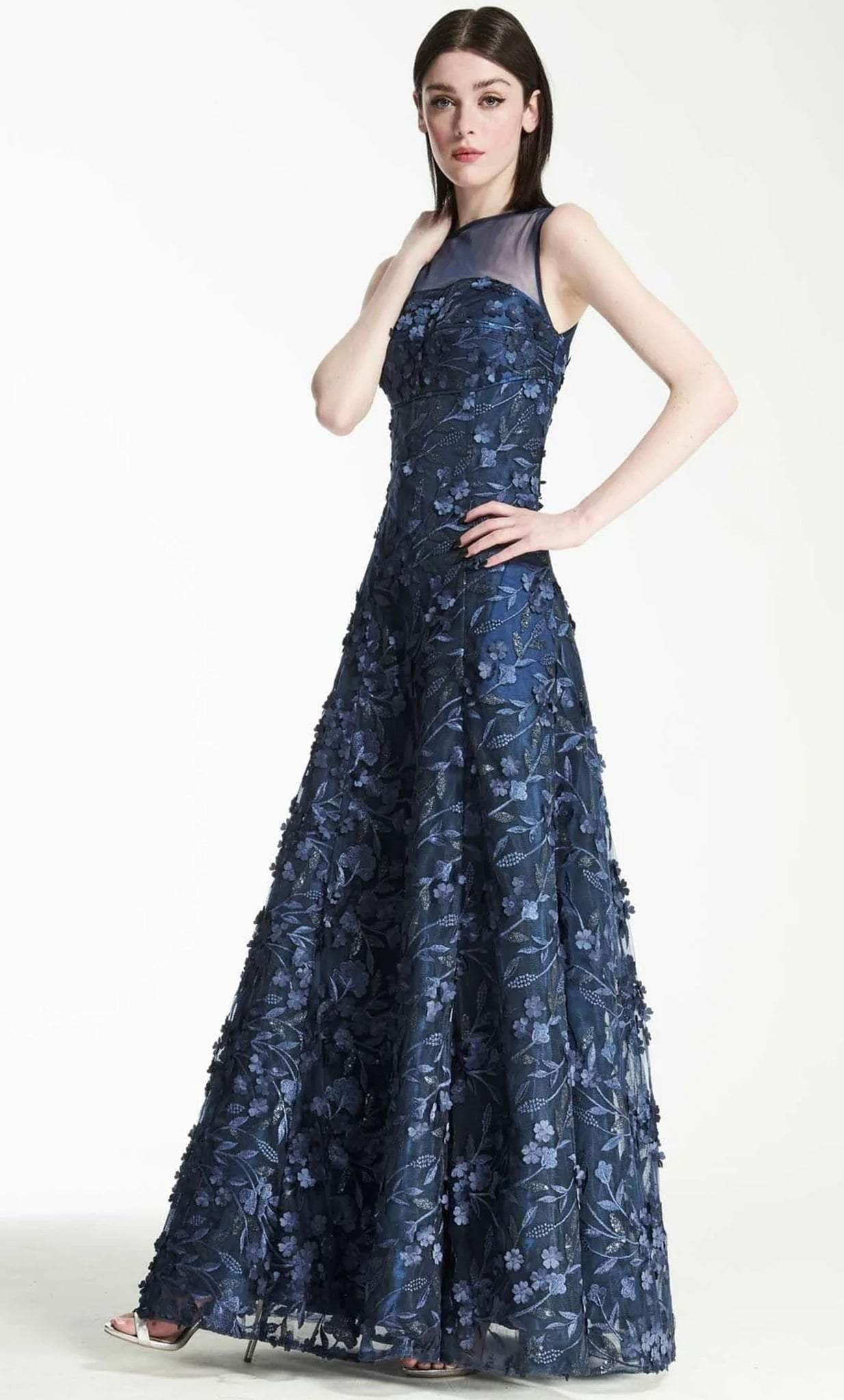 Image of Park 108 M124X - Floral Illusion Neck Prom Gown