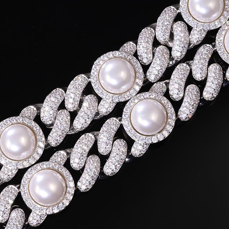 Image of Pearl Link Moissanite Iced Out Cuban Chain 925 Sterling Silver ID 42646221750465