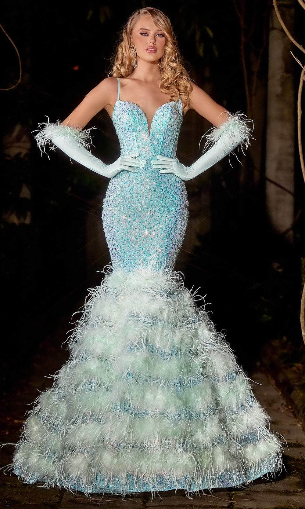 Image of Portia and Scarlett PS24037 - Feathered Trumpet Prom Dress
