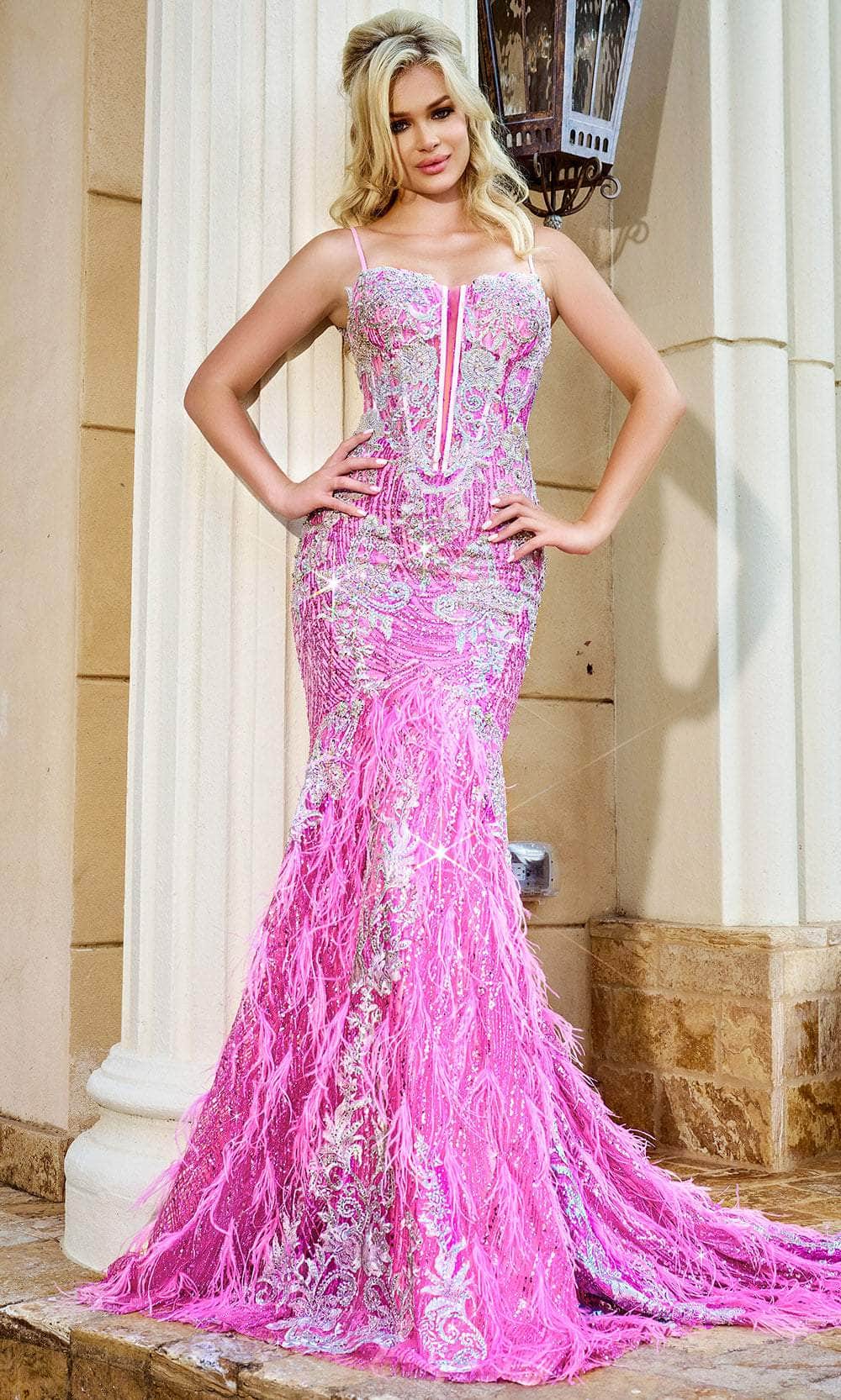 Image of Portia and Scarlett PS24254 - Plunging Sweetheart Appliqued Prom Gown
