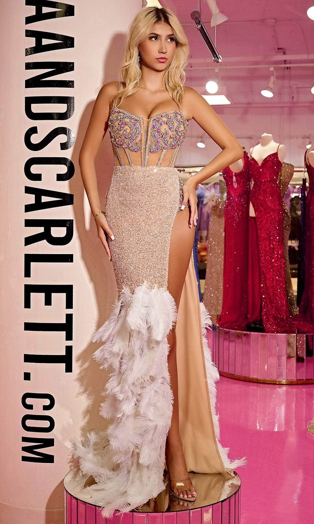 Image of Portia and Scarlett PS24881C - Feathered Sleeveless Prom Dress