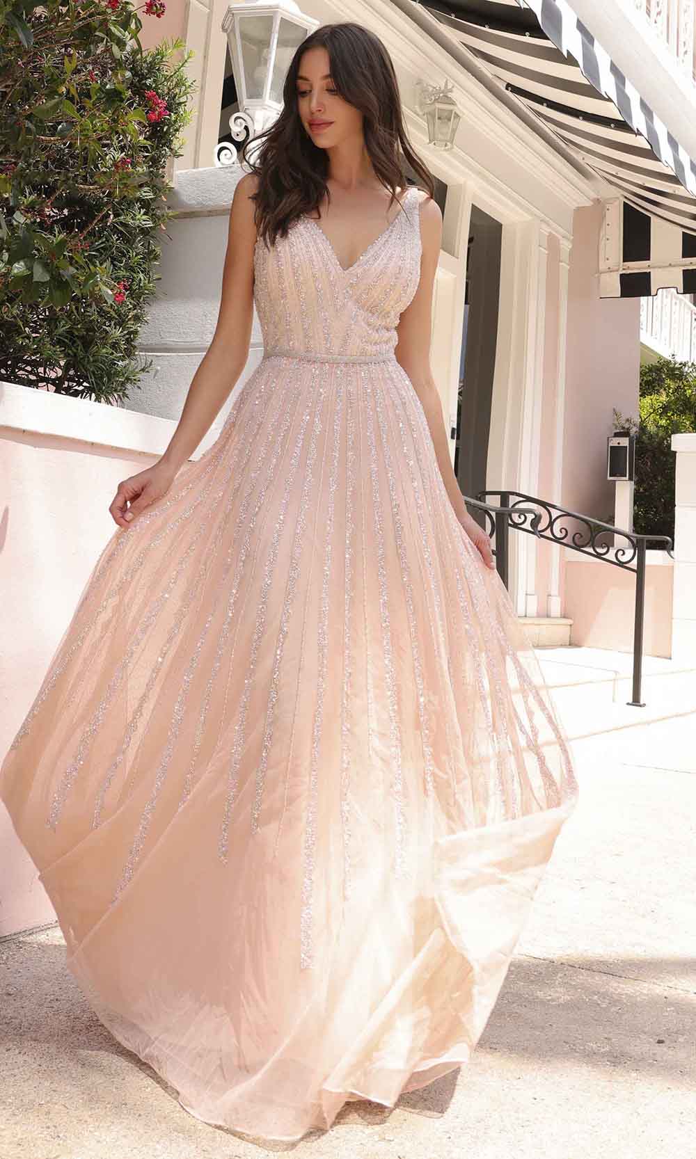 Image of Primavera Couture 12116 - V-Neck Linear Beaded Prom Gown