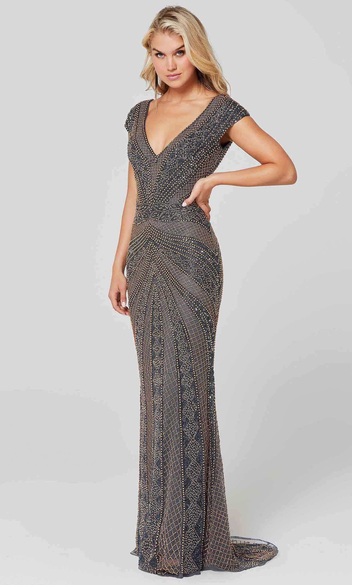 Image of Primavera Couture 3674 - Cap Sleeve Embellished Gown