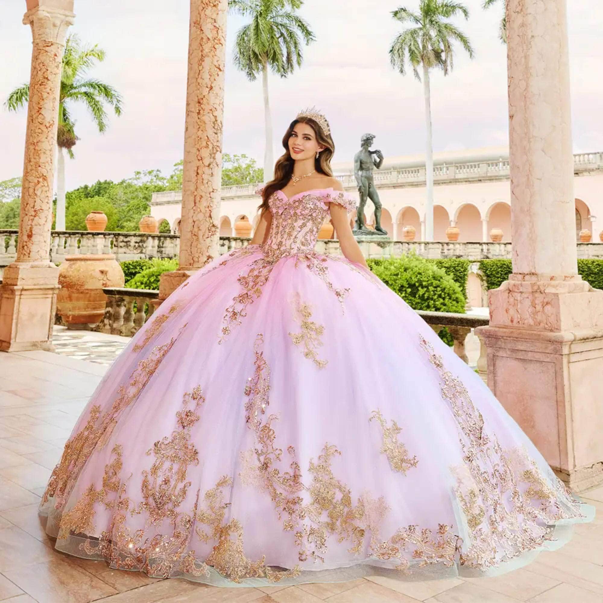 Image of Princesa by Ariana Vara PR30152 - 3D Floral Lace-Up Tie Prom Gown