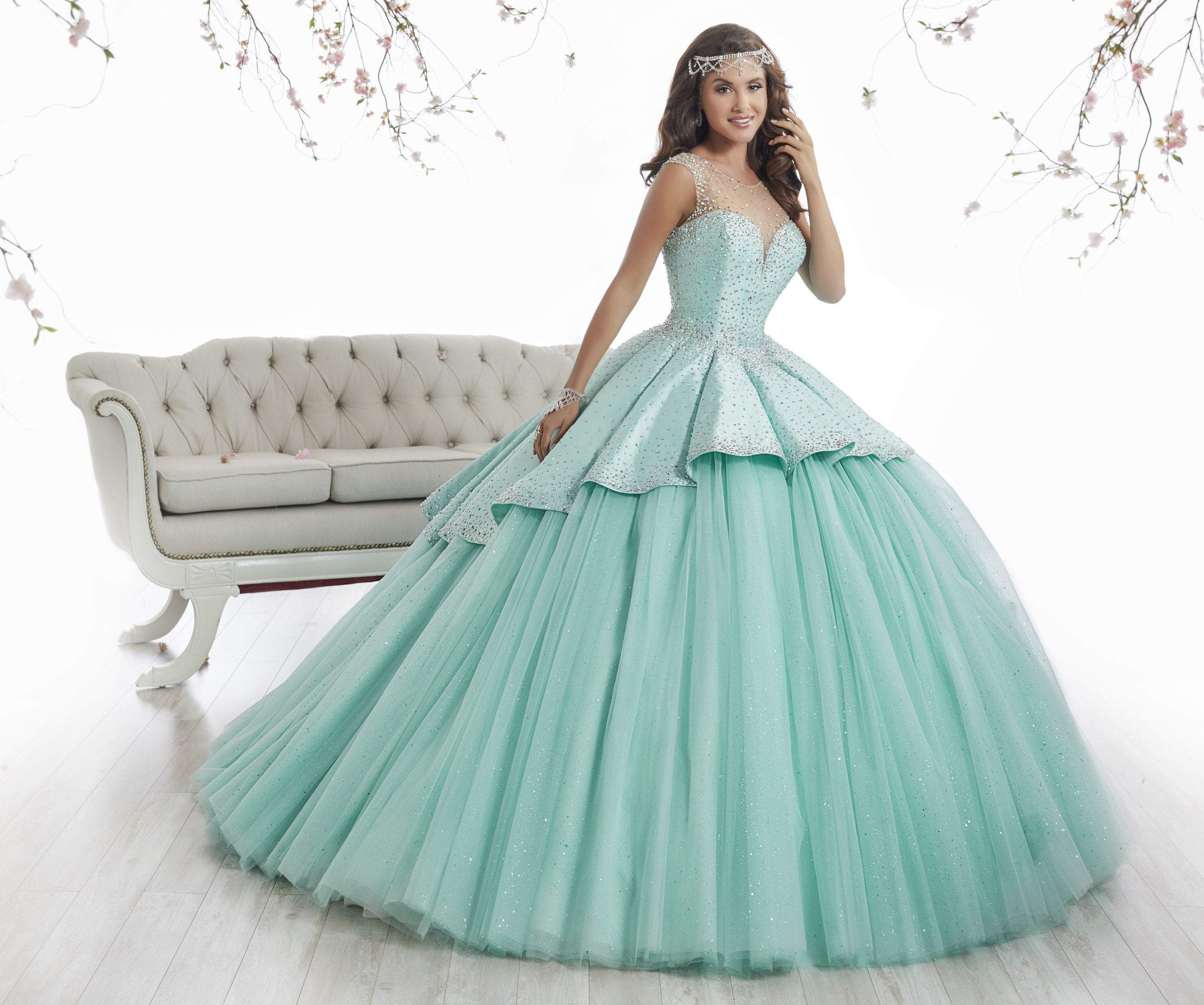 Image of Quinceanera Collection - 26873 Illusion Jewel Pleated Ballgown