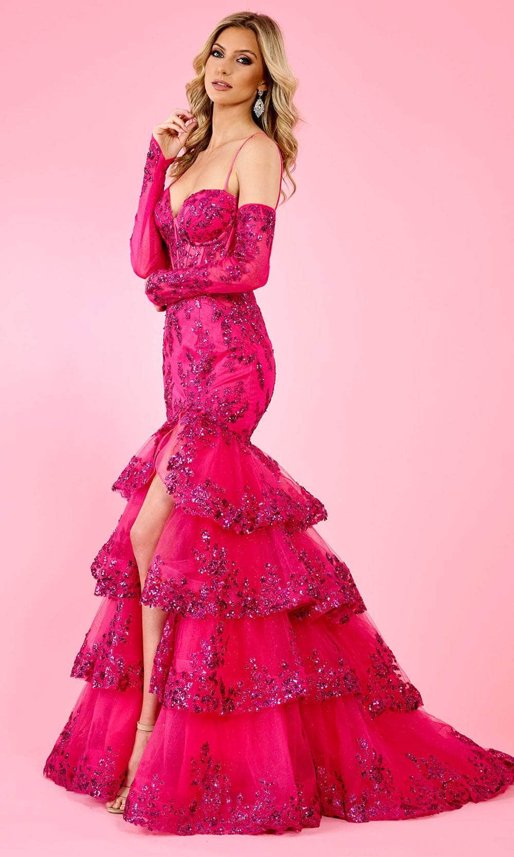 Image of Rachel Allan 70614 - Glitter Appliqued Mermaid Prom Gown
