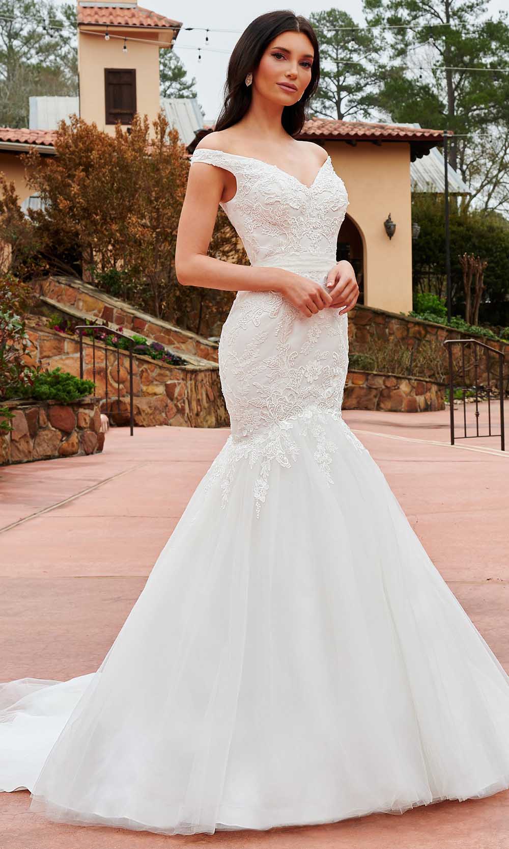 Image of Rachel Allan Bridal RB2159 - Off-Shoulder Beaded Mermaid Gown