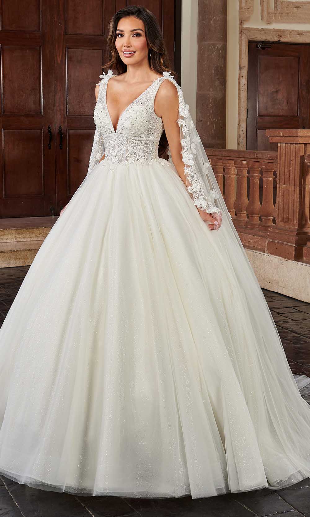 Image of Rachel Allan Bridal RB6116 - Plunging V-Neck Bridal Gown With Cape