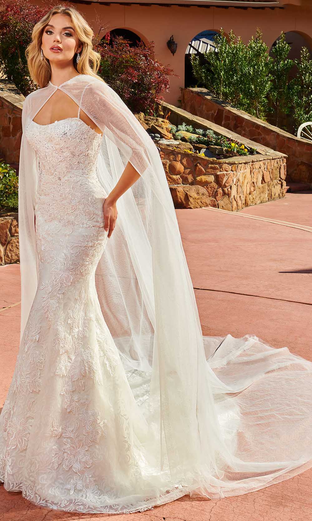 Image of Rachel Allan M821 - Lace Mermaid Bridal Gown with Cape