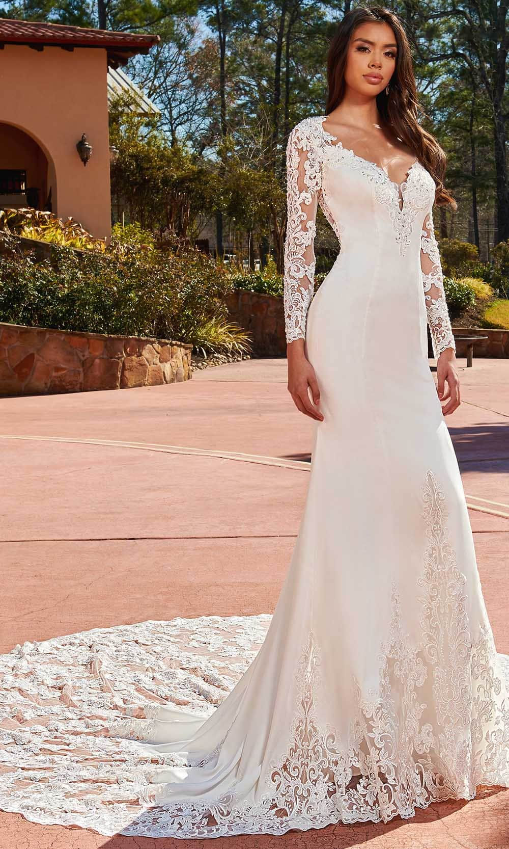 Image of Rachel Allan M827 - Embroidered Long Sleeve Bridal Gown