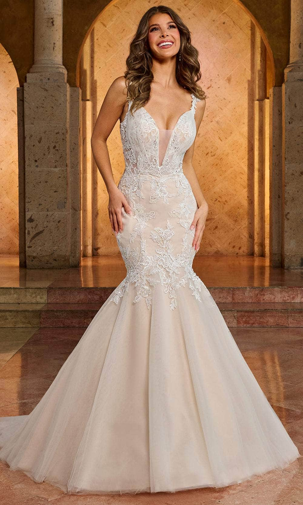 Image of Rachel Allan RB2173 - Embroidered Plunging V-Neck Bridal Gown