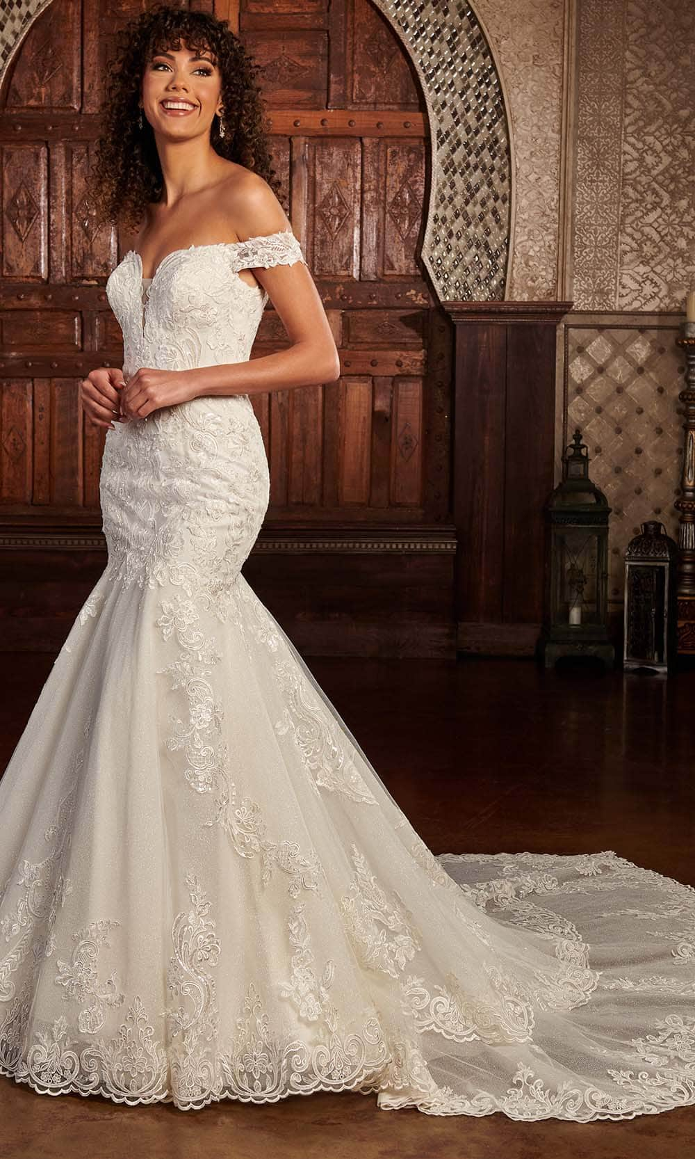 Image of Rachel Allan RB3167 - Off-Shoulder Lace Applique Bridal Gown