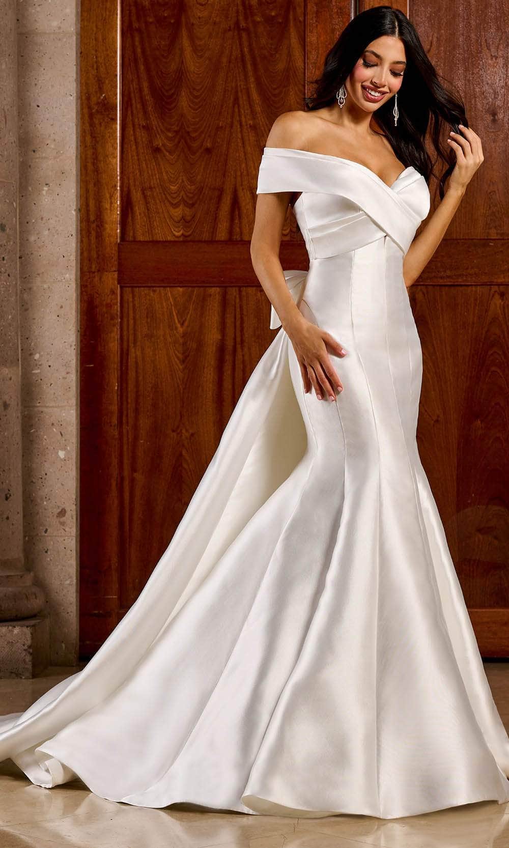 Image of Rachel Allan RB3188 - Plunging V-Neck Overskirt Bridal Gown