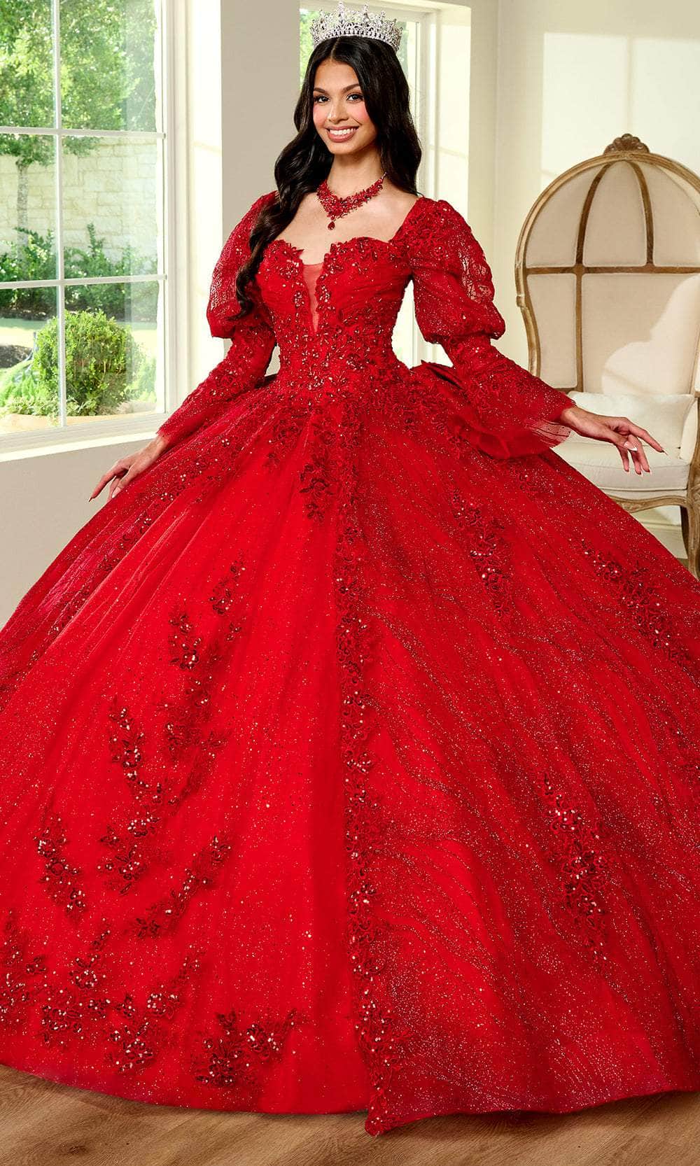 Image of Rachel Allan RQ1135 - Bubble Sleeve Sparkling Embroidered Ballgown
