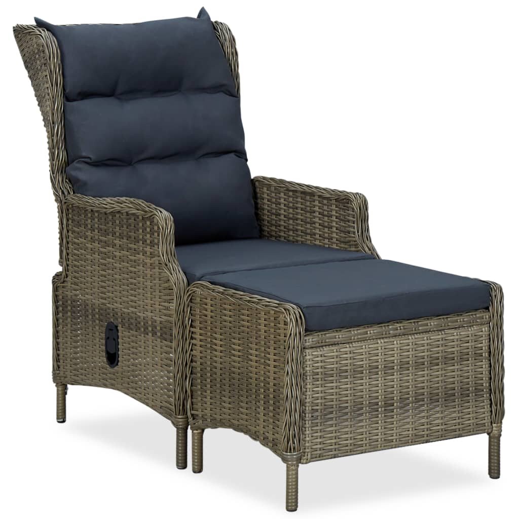 Image of Reclining Garden Chair with Footstool Poly Rattan Brown