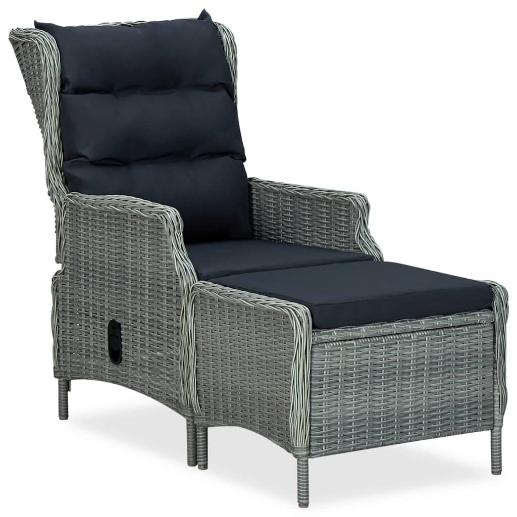Image of Reclining Garden Chair with Footstool Poly Rattan Light Gray