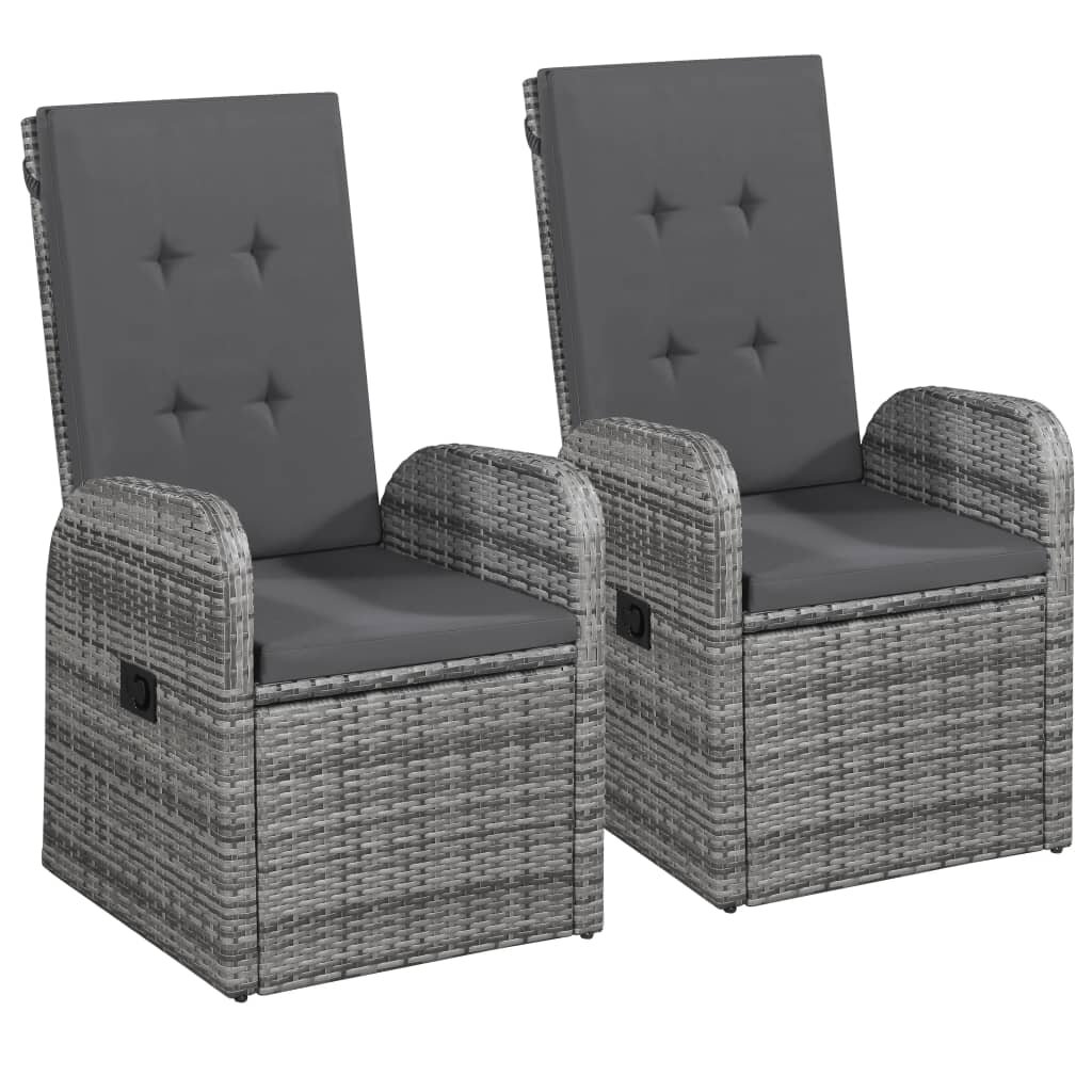 Image of Reclining Garden Chairs 2 pcs with Cushions Poly Rattan Gray