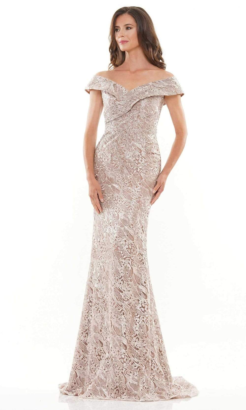 Image of Rina Di Montella - RD2740 Off Shoulder Ornate Lace Gown