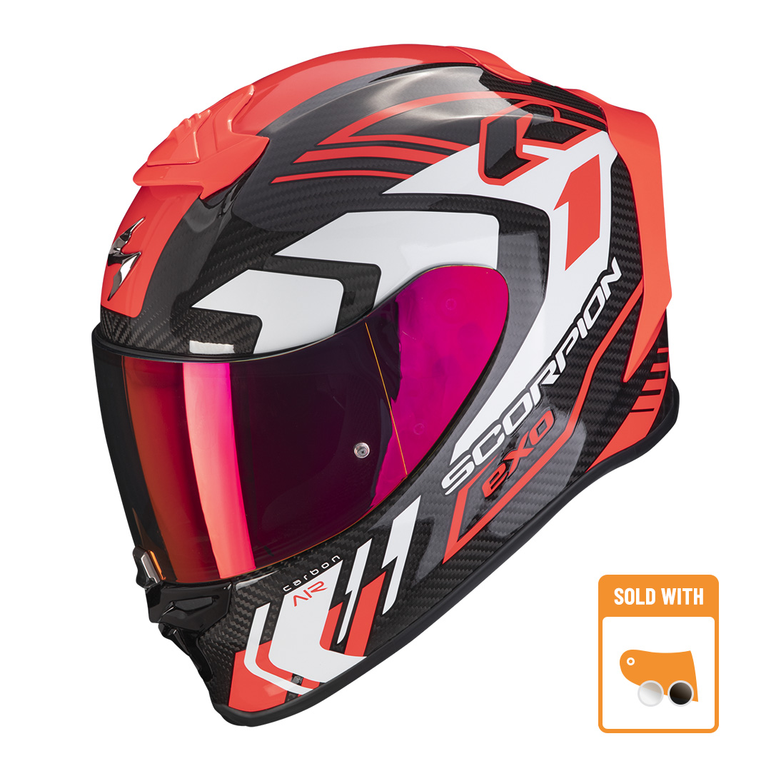 Image of Scorpion Exo-R1 Evo Carbon Air Supra Black-Red Full Face Helmet Talla M
