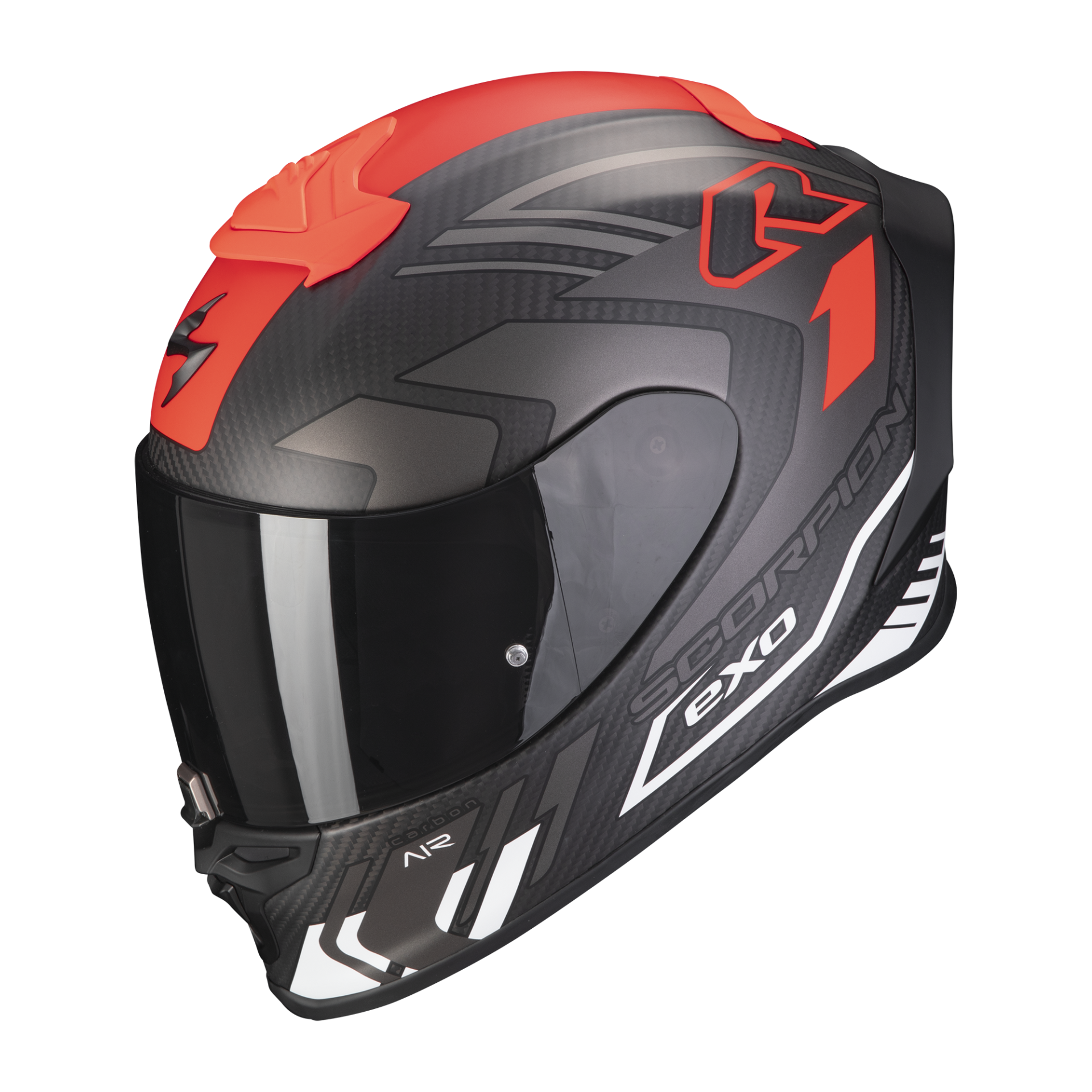 Image of Scorpion Exo-R1 Evo Carbon Air Supra Matt Black-Silver-White Full Face Helmet Talla XS