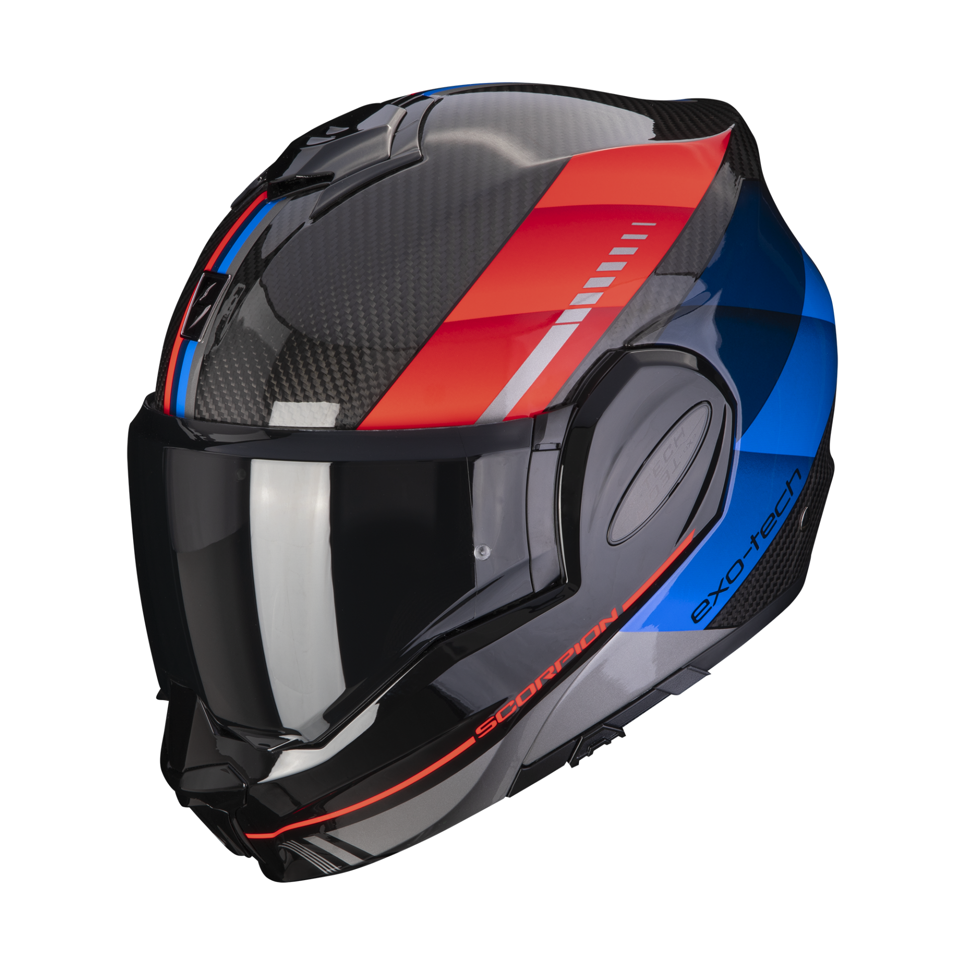 Image of Scorpion Exo-Tech Evo Carbon Genus Black-Blue-Red Modular Helmet Talla L