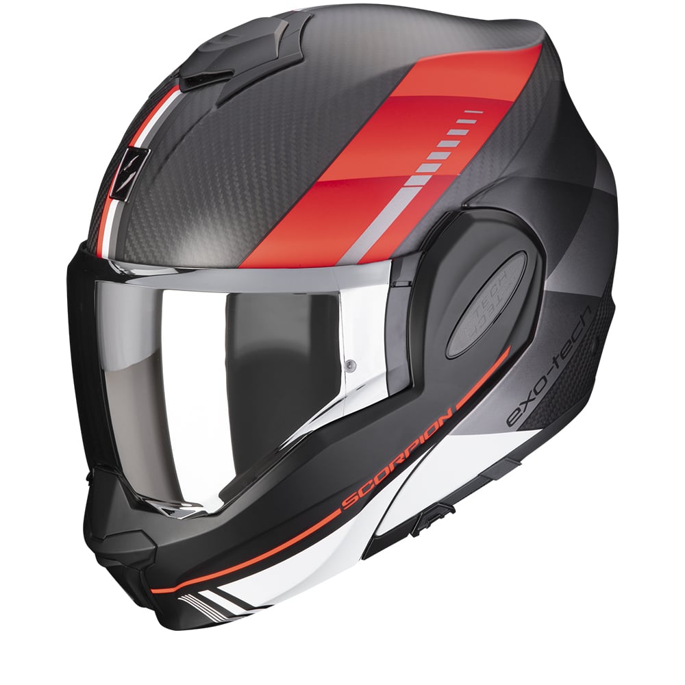 Image of Scorpion Exo-Tech Evo Carbon Genus Matt Black-Red Modular Helmet Talla L