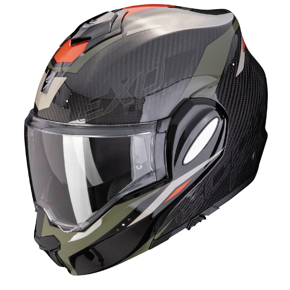Image of Scorpion Exo-Tech Evo Carbon Rover Black Green Modular Helmet Talla L