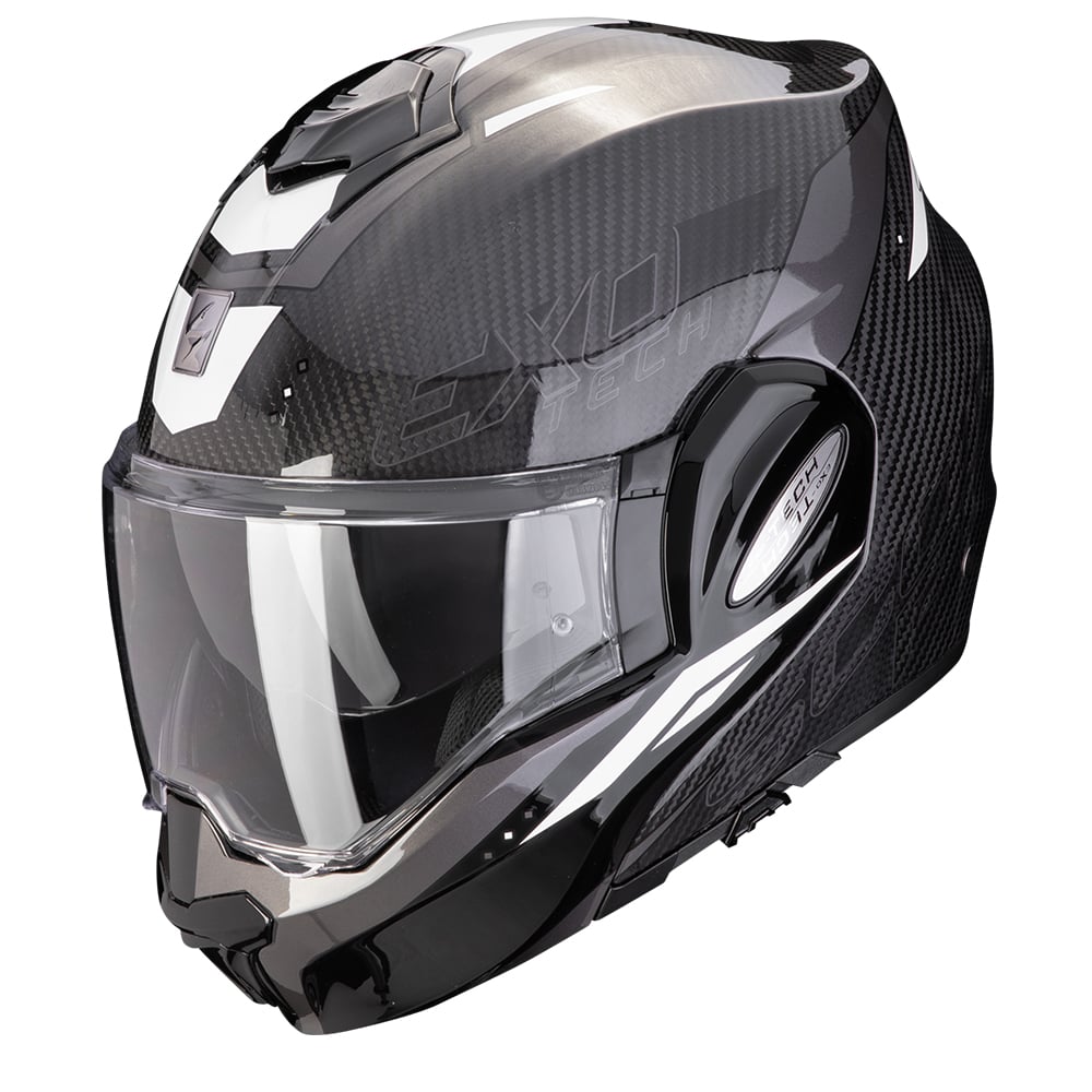 Image of Scorpion Exo-Tech Evo Carbon Rover Black White Modular Helmet Talla M