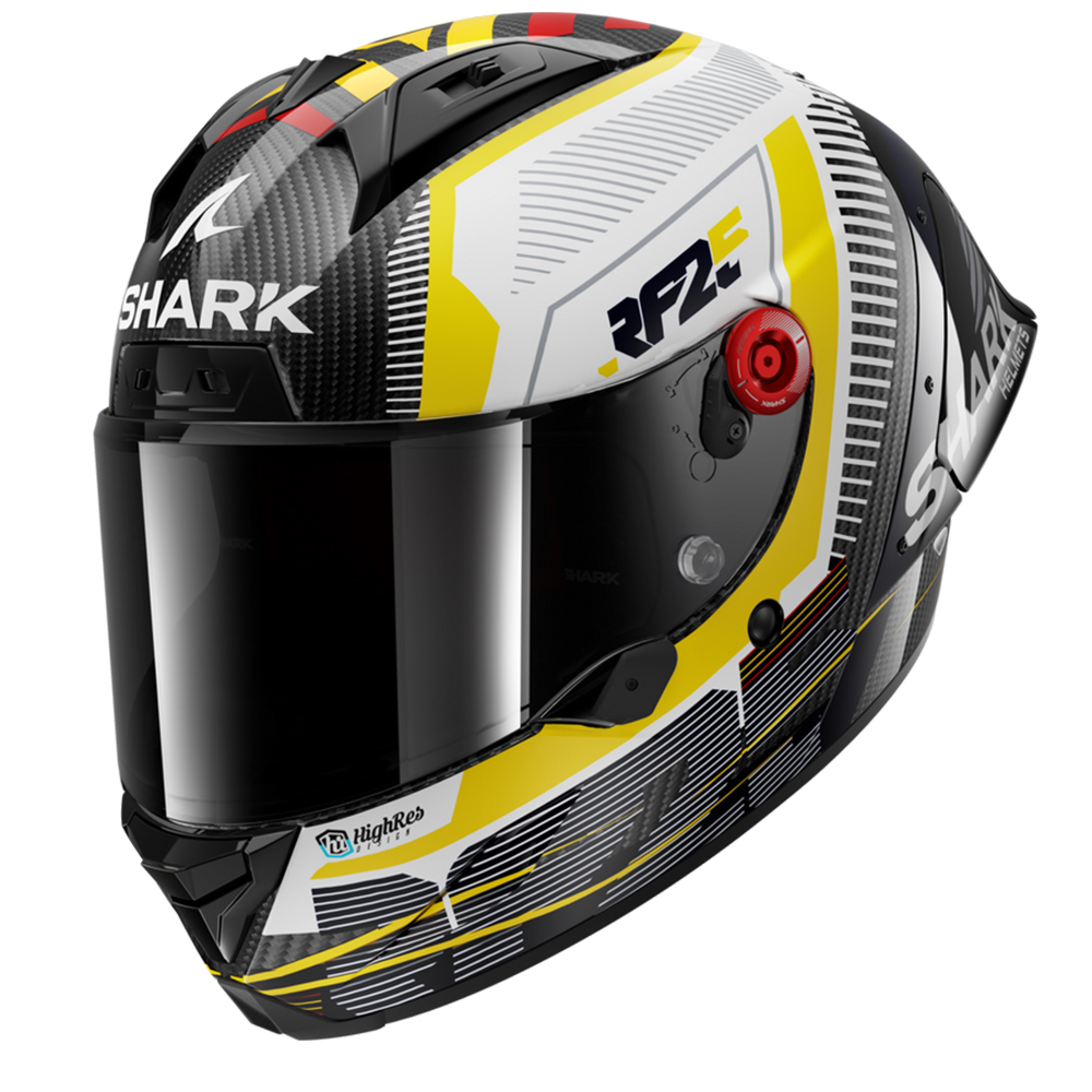 Image of Shark Aeron-GP Replica Raul Fernandez Signature DWY Carbon White Yellow Glossy Full Face Helmet Größe XS