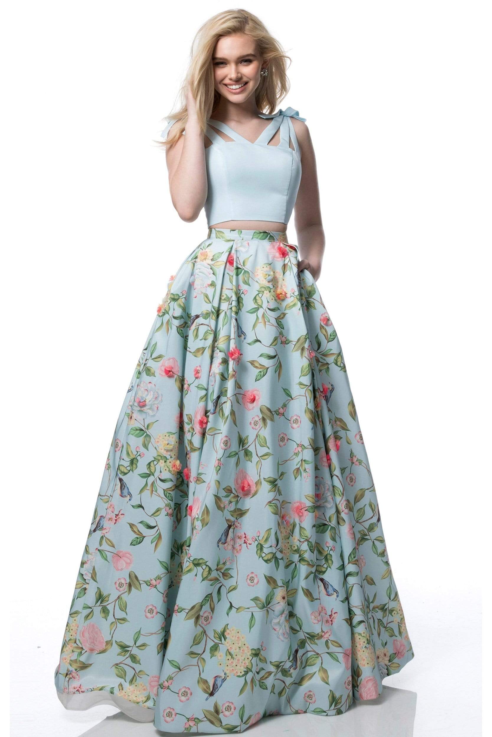 Image of Sherri Hill - 51959 Two Piece V-neck Floral Print A-line Dress