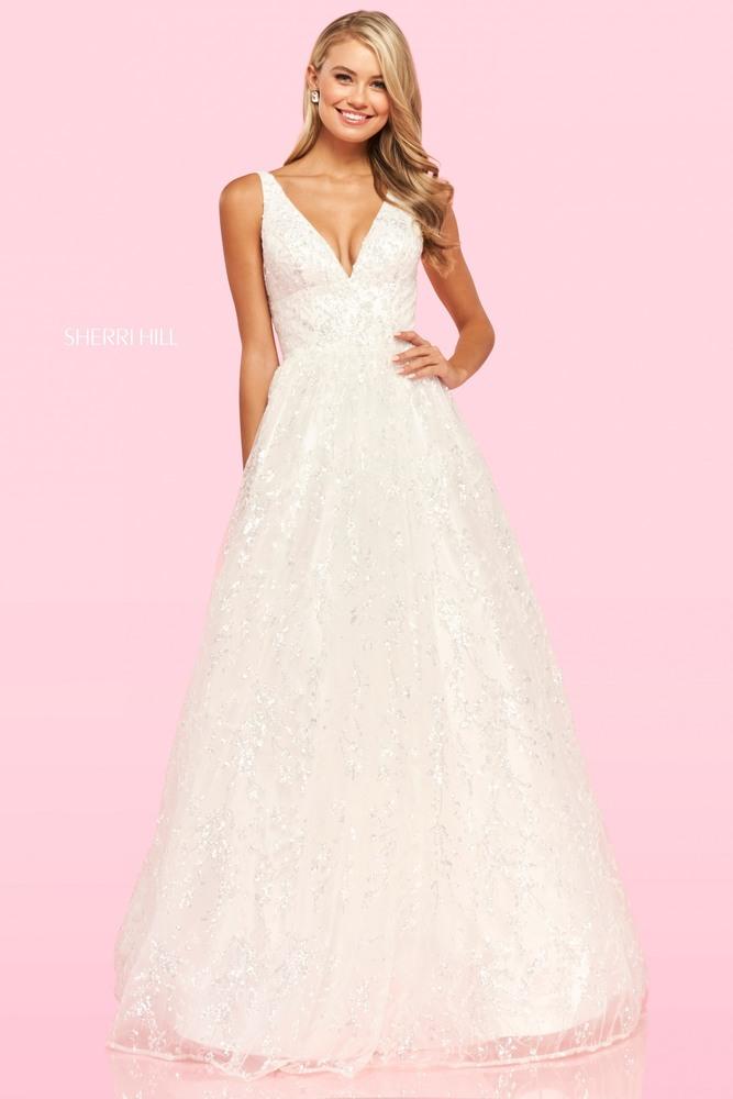 Image of Sherri Hill - 54177 V-Neck Glittered Simple Prom A-line Dress
