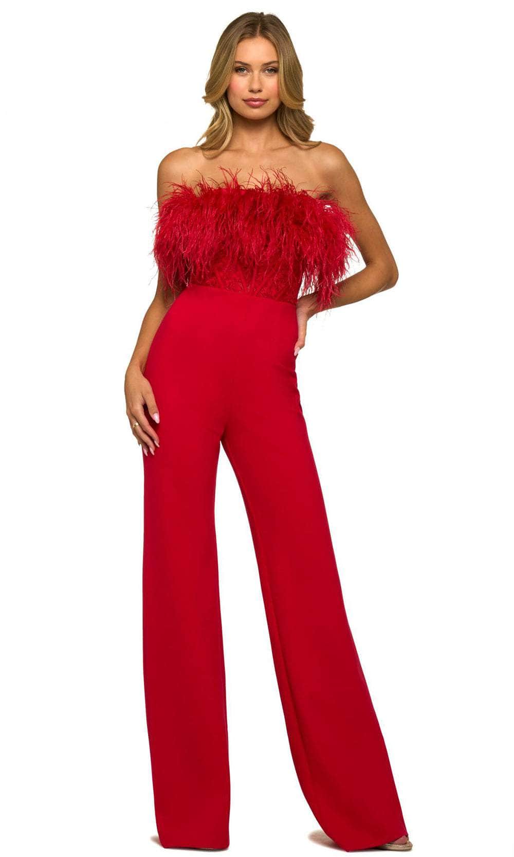 Image of Sherri Hill 55382 - Feathered Strapless Jumpsuit