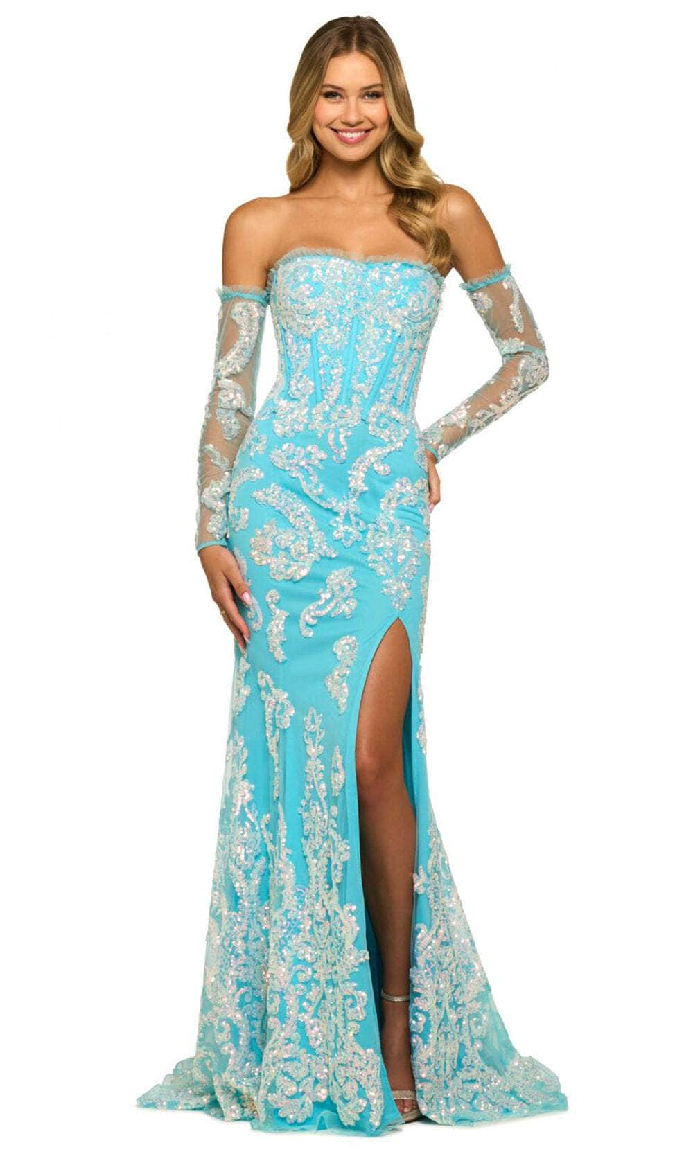 Image of Sherri Hill 55425 - Strapless Sequin Lace Prom Gown