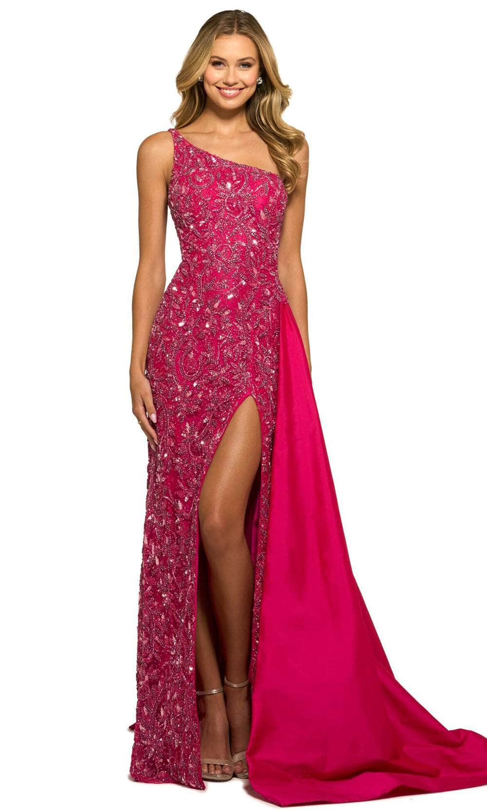 Image of Sherri Hill 55450 - Beaded Allover Asymmetric Long Gown