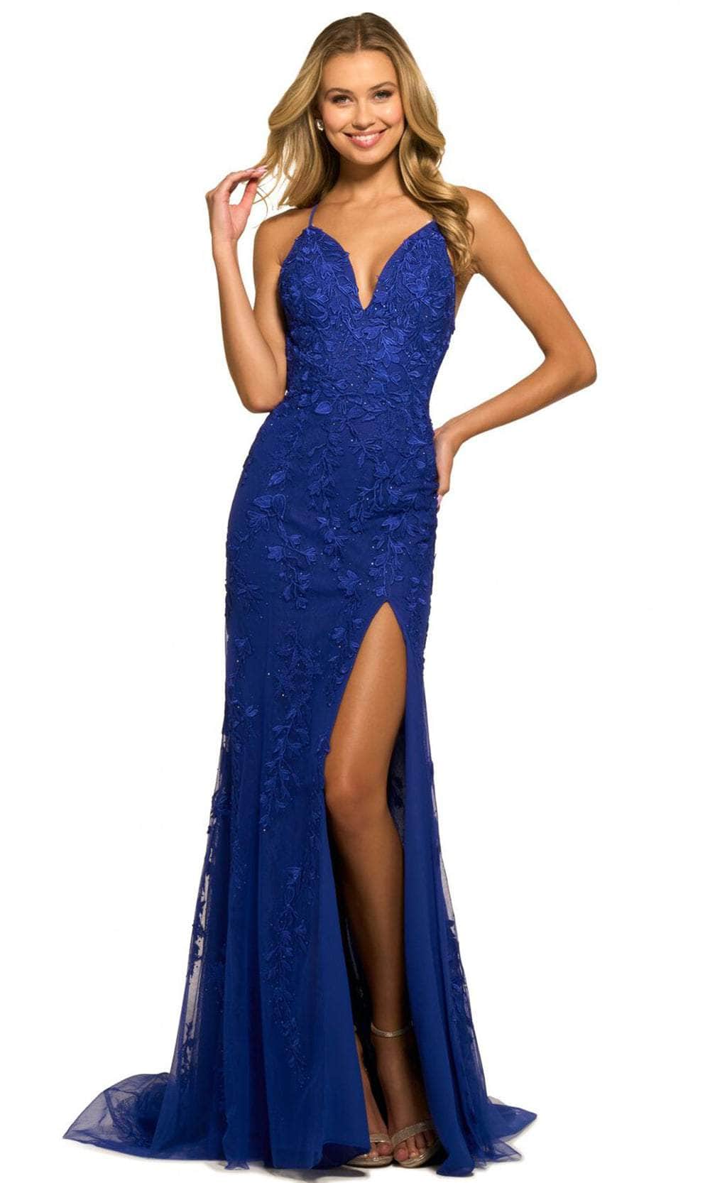 Image of Sherri Hill 55476 - V-Neck Appliqued Evening Gown