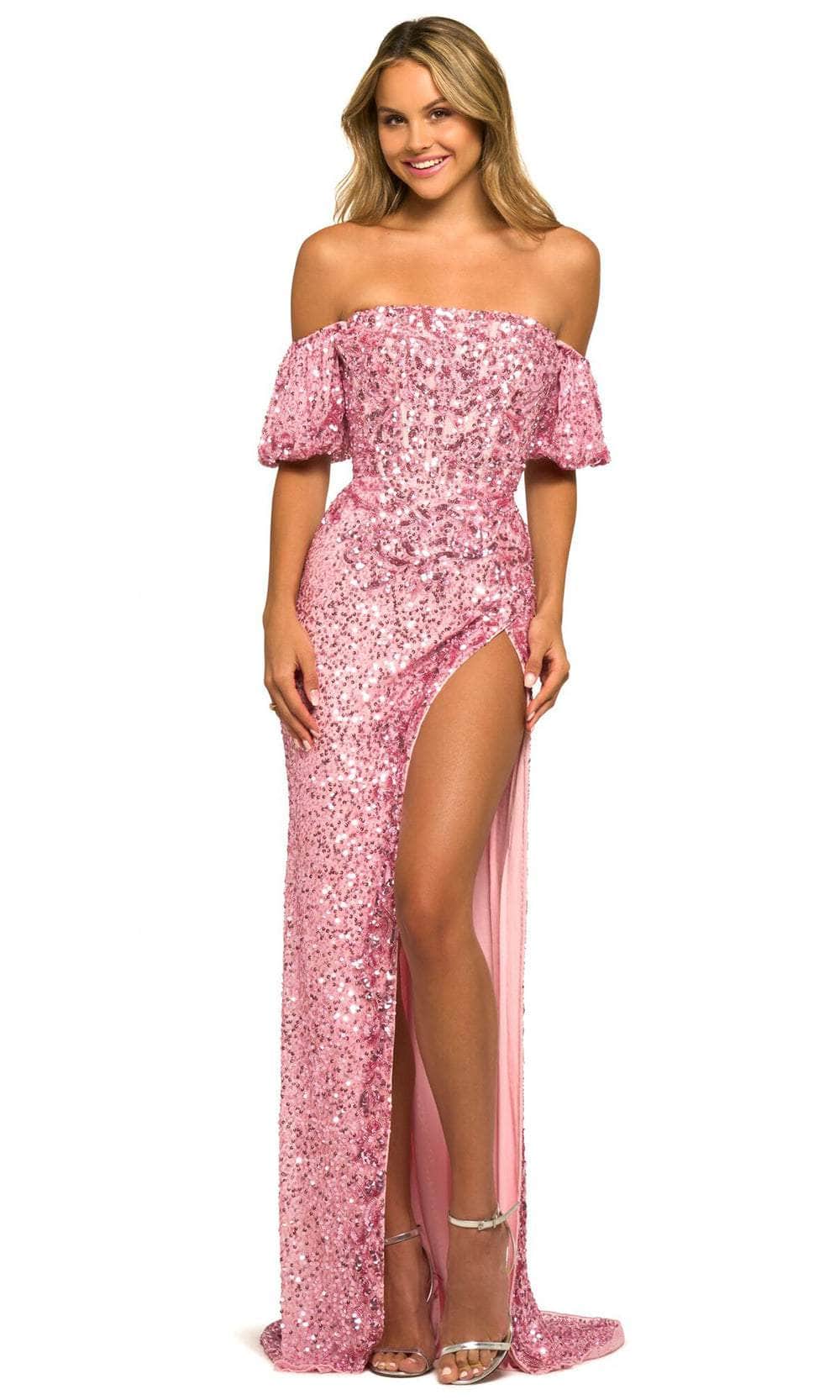 Image of Sherri Hill 55516 - Sequin-Embellished Off Shoulder Classic Prom Gown