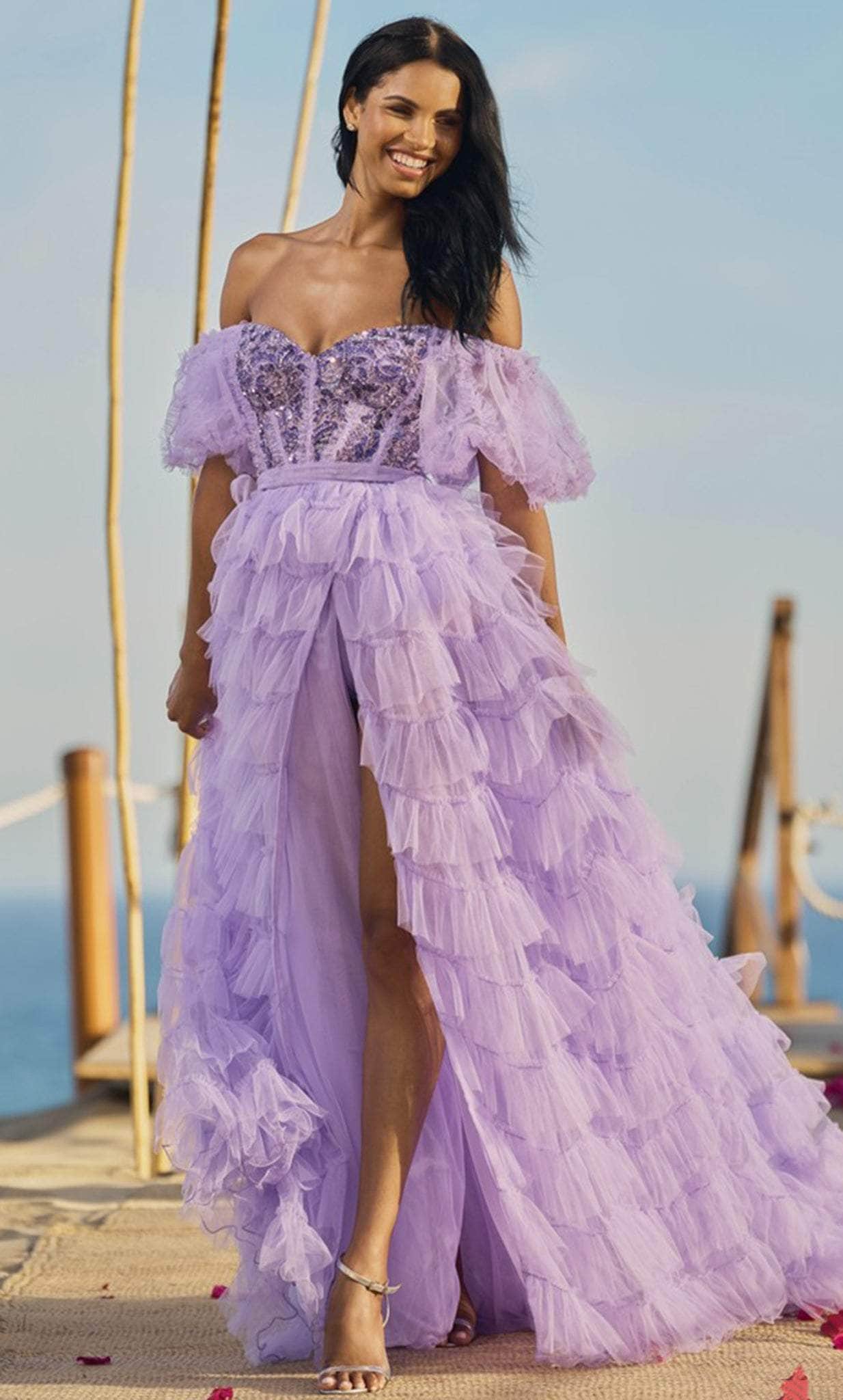 Image of Sherri Hill 55949 - Off-Shoulder Bead Embellished Prom Dress