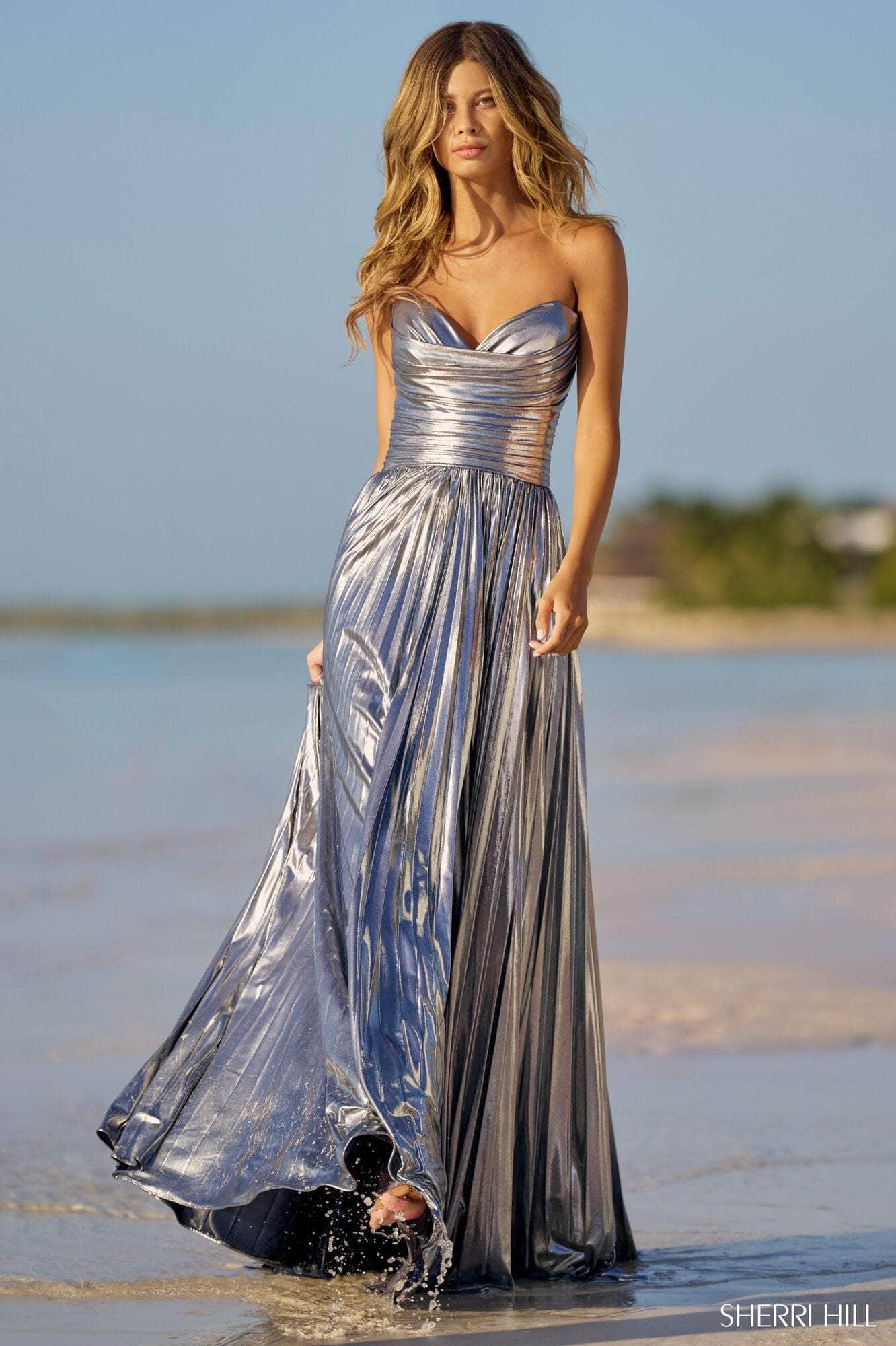 Image of Sherri Hill 56065 - Sweetheart Metallic A-line Gown