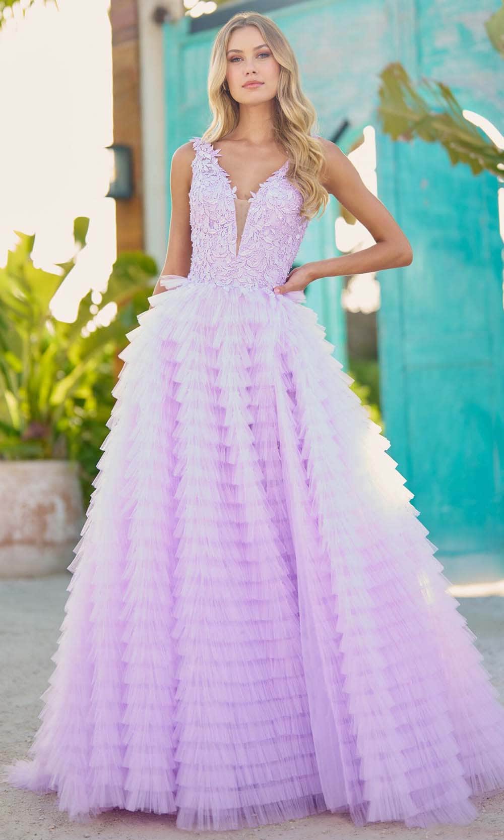 Image of Sherri Hill 56086 - Leaf Lace Bodice Gown