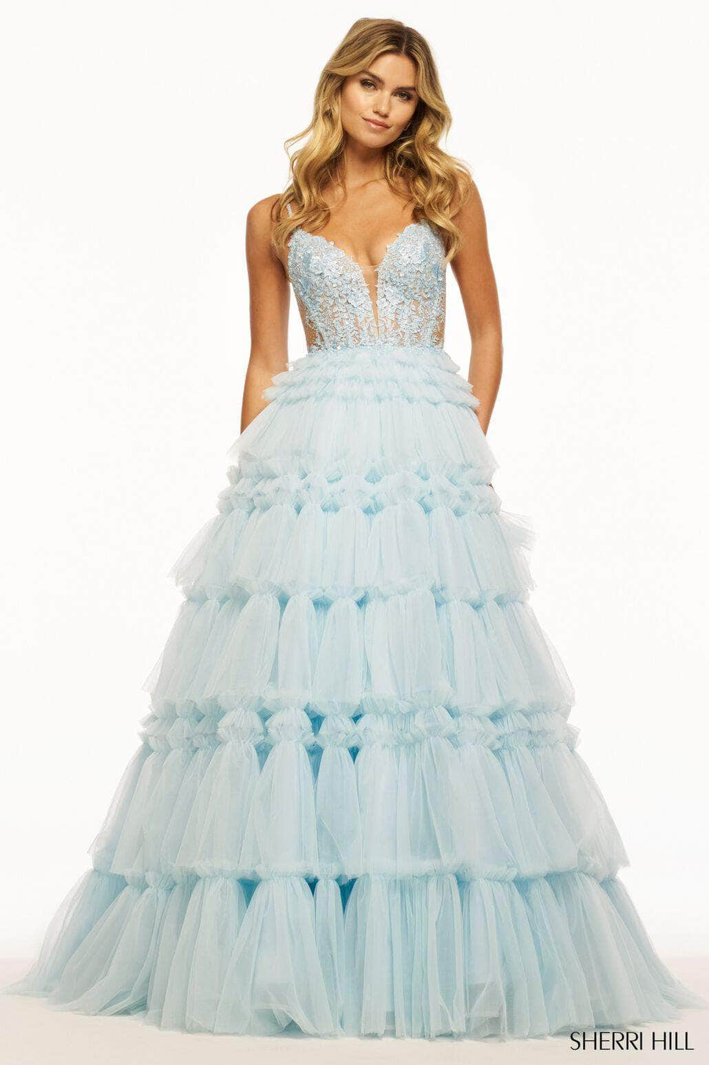 Image of Sherri Hill 56102 - Plunging Ruffle Gown