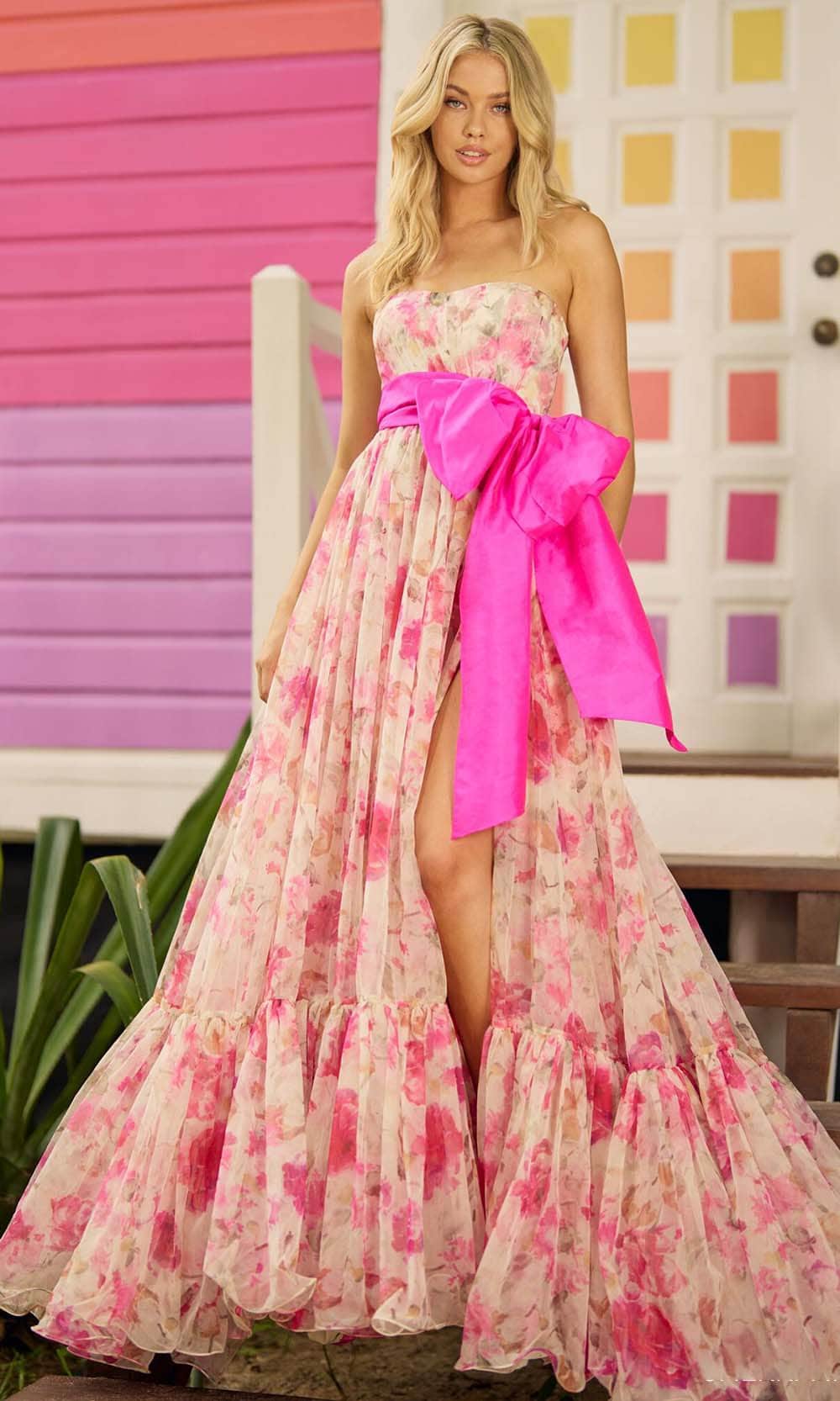 Image of Sherri Hill 56110 - Taffeta Bow Floral Gown