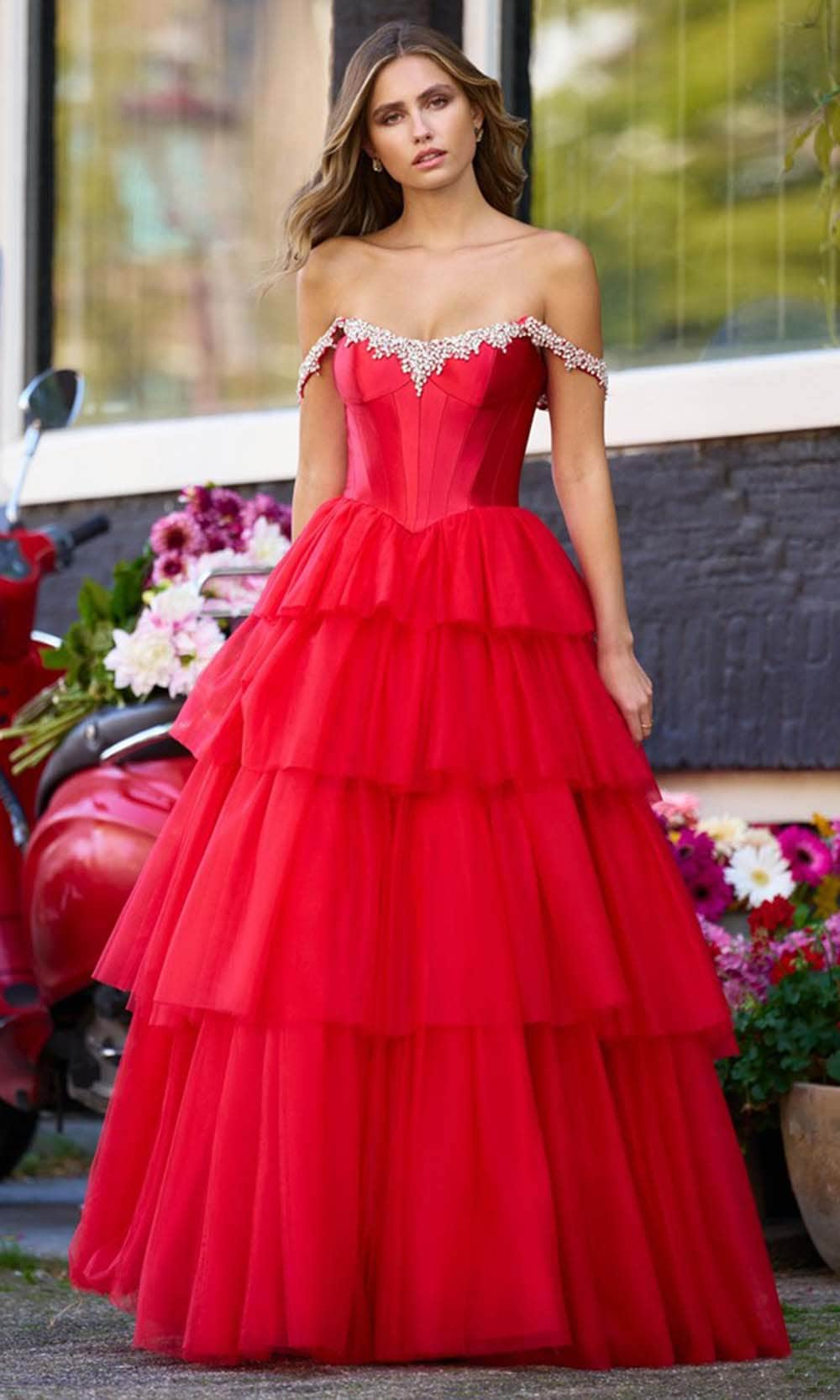 Image of Sherri Hill 56147 - Tiered Basque Prom Gown