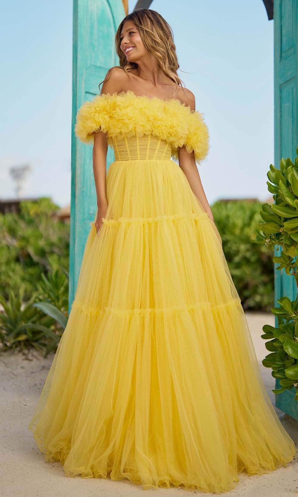 Image of Sherri Hill 56173 - Ruffled Off Shoulder Gown