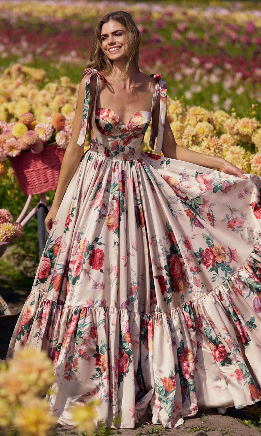 Image of Sherri Hill 56285 - Tie Strap Floral Gown