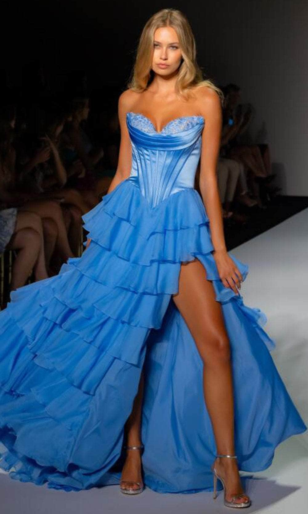 Image of Sherri Hill 56911 - Chiffon Tiered Gown with Embroidery