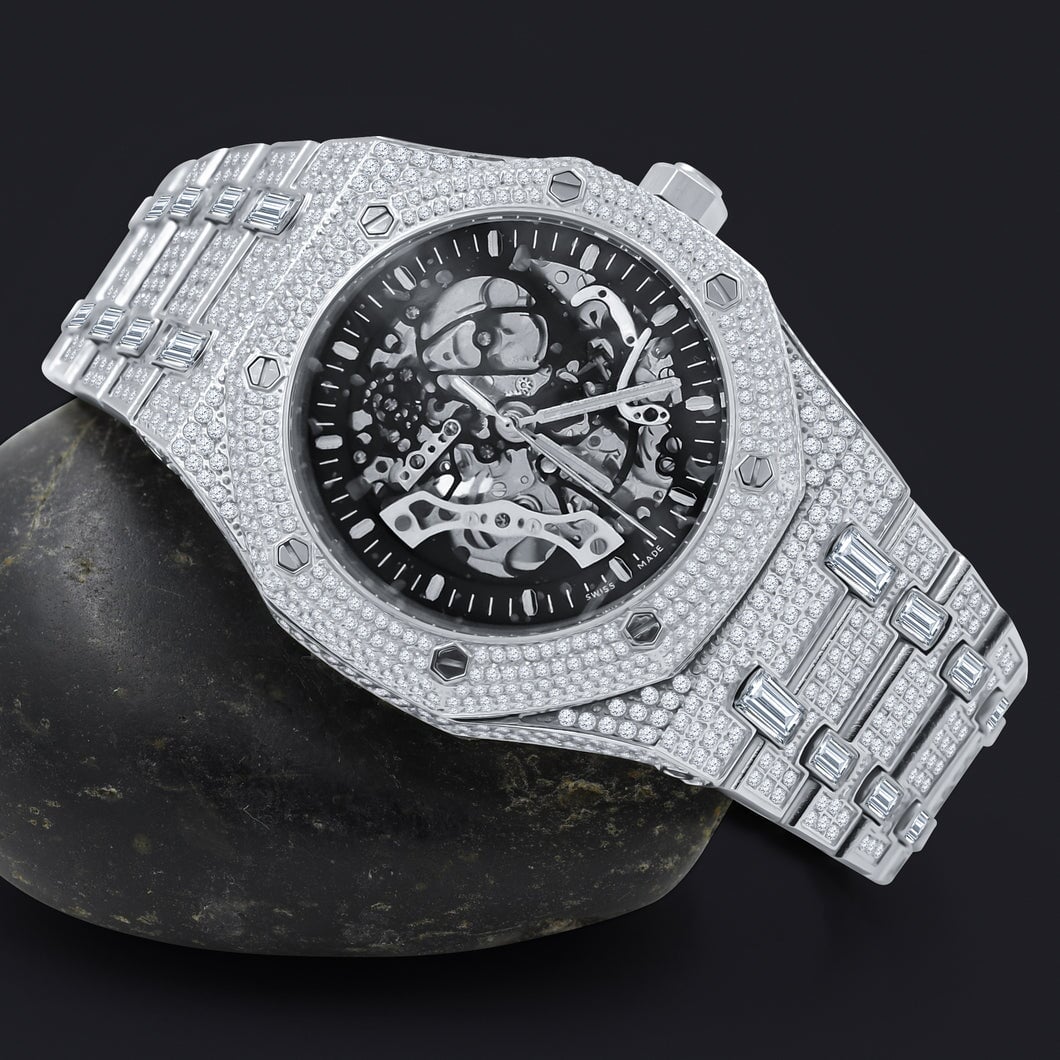 Image of Skeleton Micro Pave Stainless Steel CZ Watch ID 42508216467649