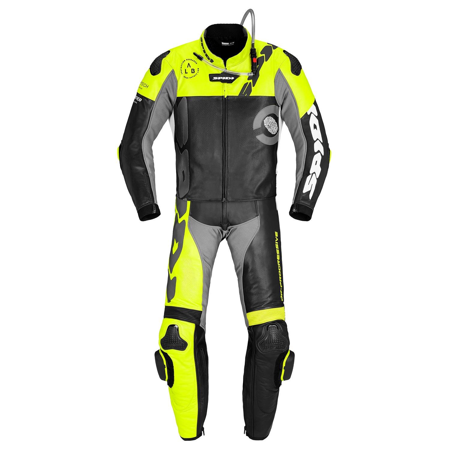 Image of Spidi DP-Progressive Touring 2pc Leather Suit Black Fluorescent Yellow Size 46 ID 8030161468946