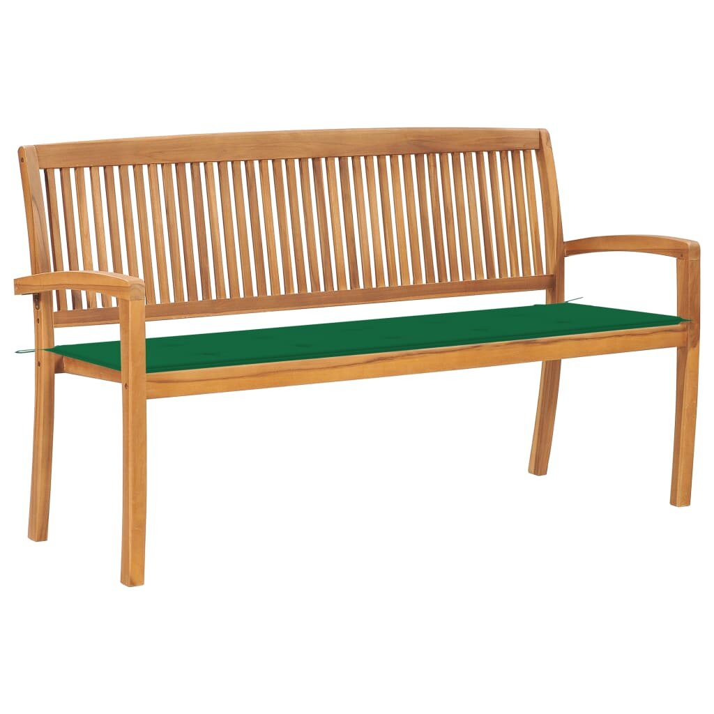 Image of Stacking Outdoor Patio Bench with Cushion 626" Solid Teak Wood for Porch Backyard
