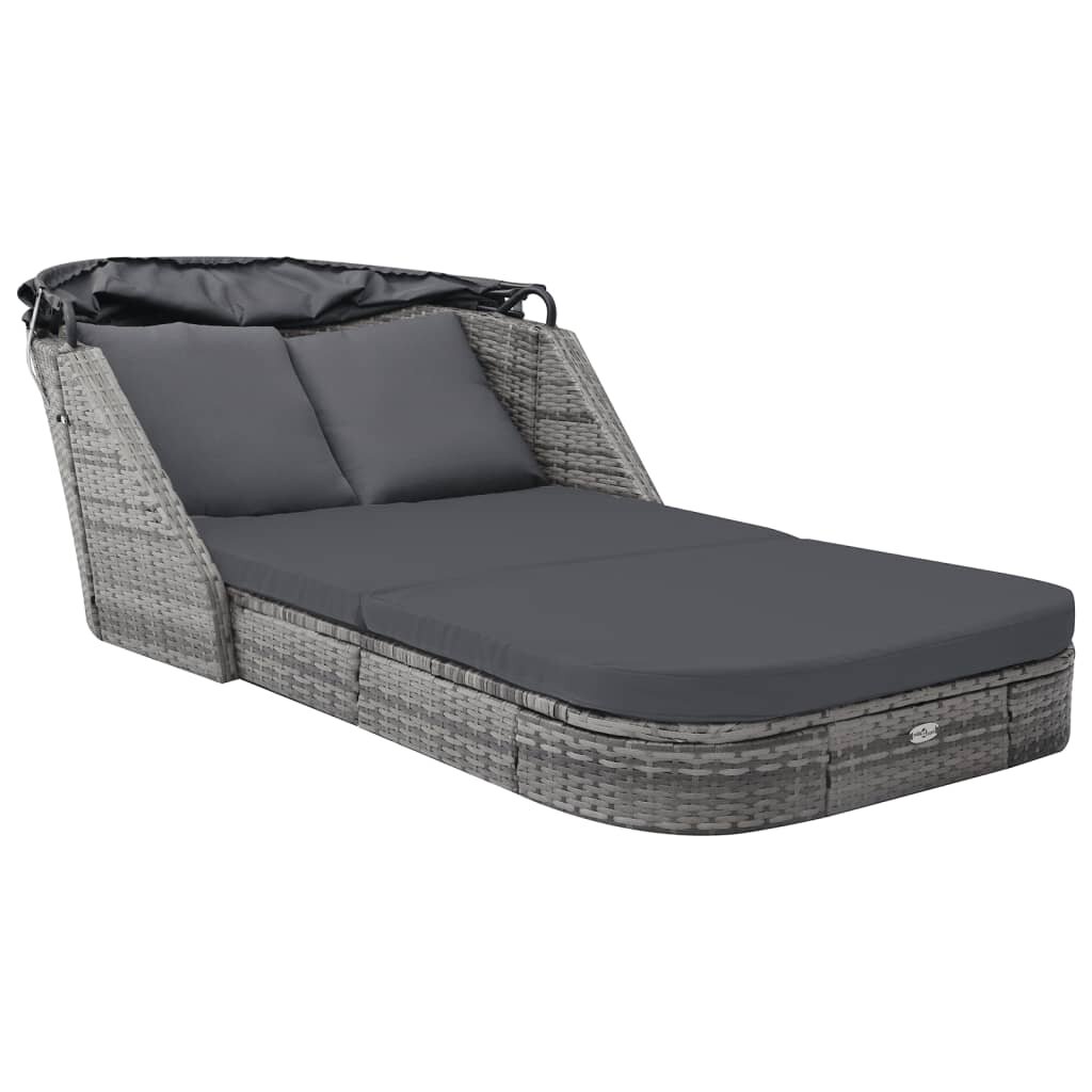 Image of Sun Lounger with Canopy Poly Rattan Anthracite